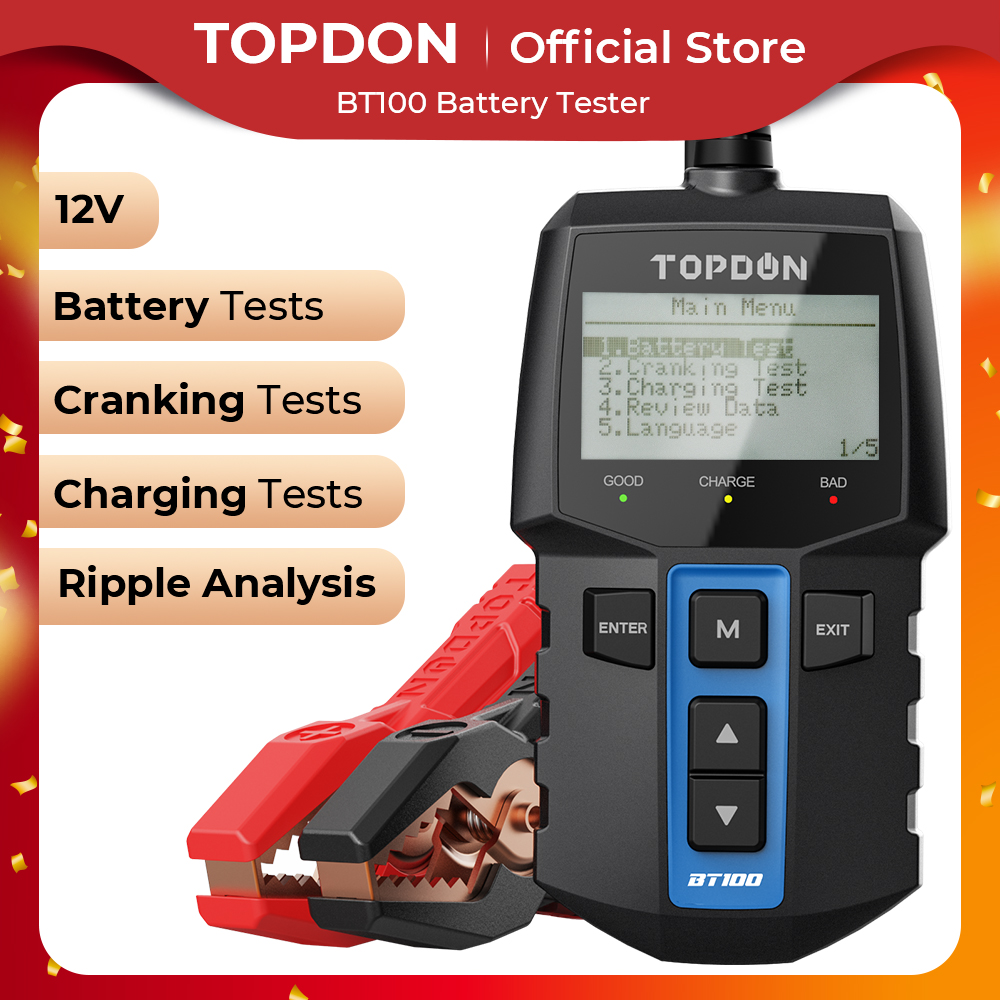 Topdon Tc001 Thermal Camera - TOPDON BT100 12V เครื่องทดสอบแบตเตอรี่รถยนต์ดิจิตอลการวินิจฉัยยานยนต์เครื่องทดสอบแบตเตอรี่เครื่องวิเคราะห์รถ Cranking ชาร์จเครื่องสแกนเนอร์เครื่องมือ