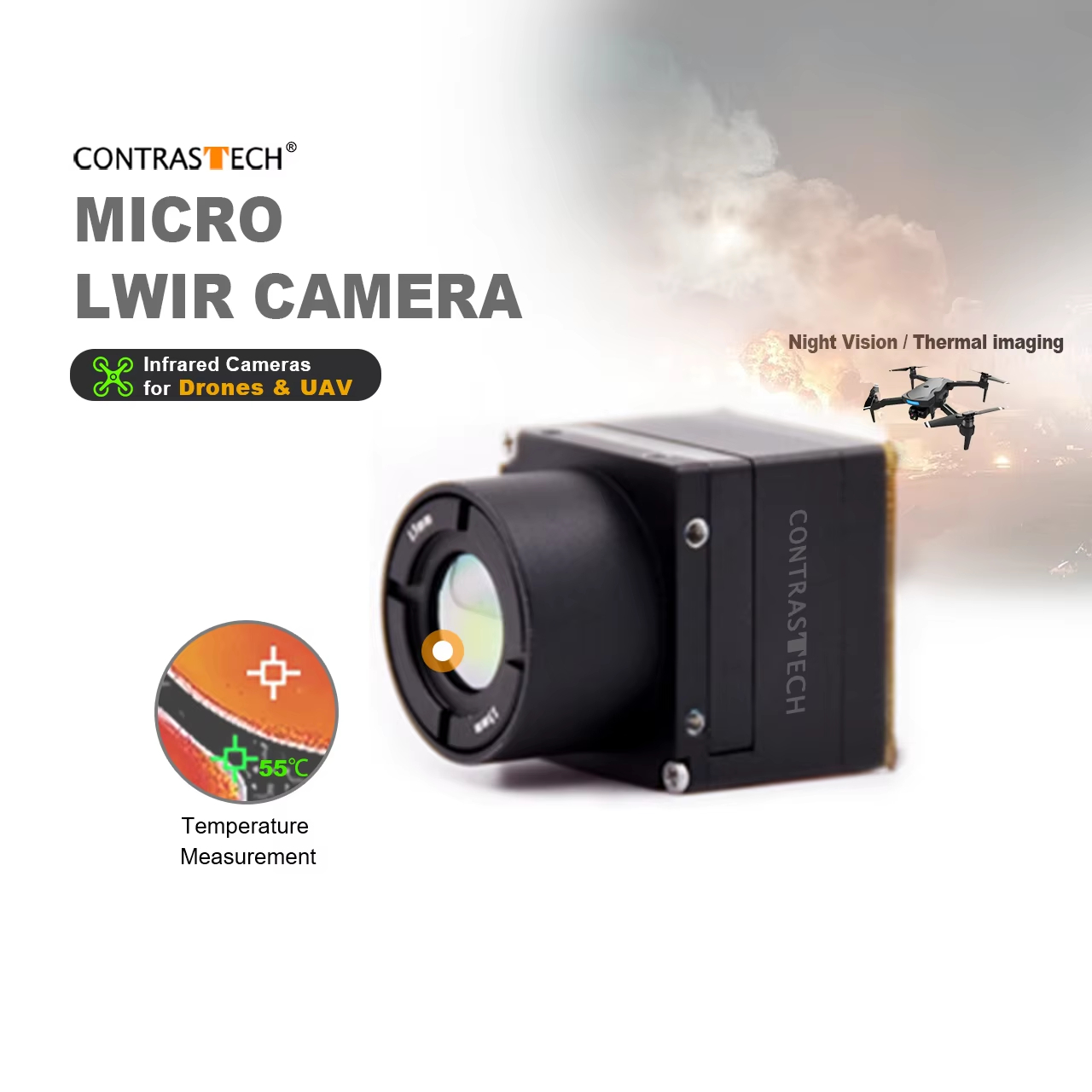 Thermal Imager Drone Gimbal - โมดูลกล้องอินฟราเรดความถี่ 25Hz สำหรับโดรน UAV Gimbal CONTRASTECH